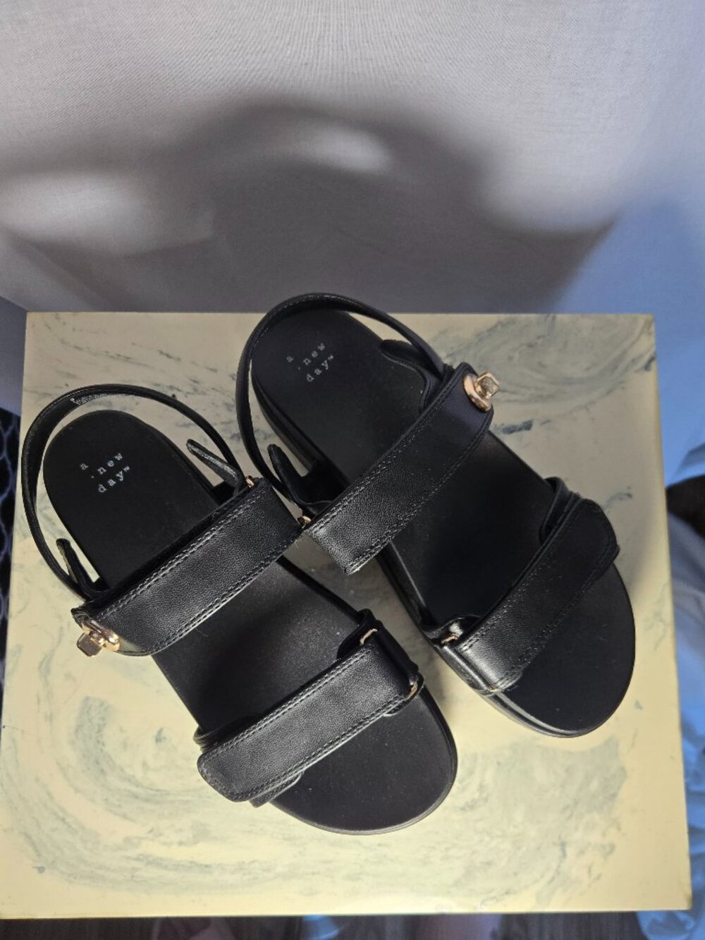 A New Day's Black Platform Jonie Ankle Strap Sandals Size 9